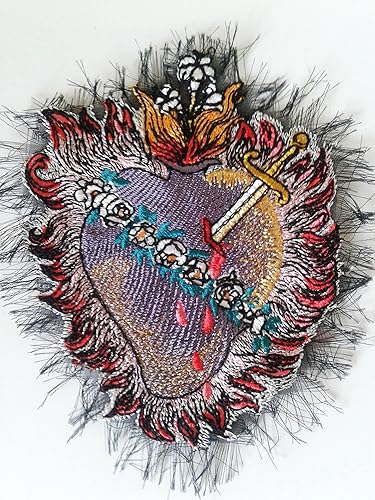 Miniatura 3 de moks179(p) Flower patches Sacred Heart milagro Embroidered patches Sew on