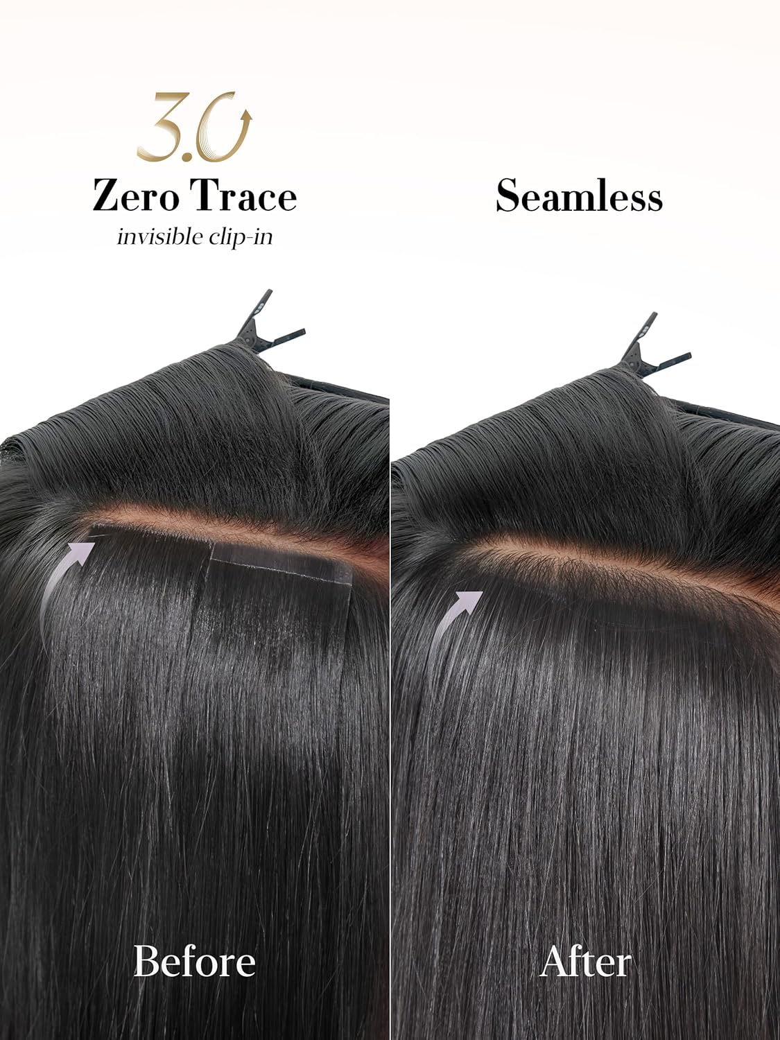 LUVME 0.59mm Zero Trace Invisible Clip in Hair Extensions, Yaki Straight 2 Pack 6 Pcs 100g 22 Inch, 100% Real Human Hair Clip Ins, Seamless Invisible Length for Office, Brunch & Nights Out - Image 8