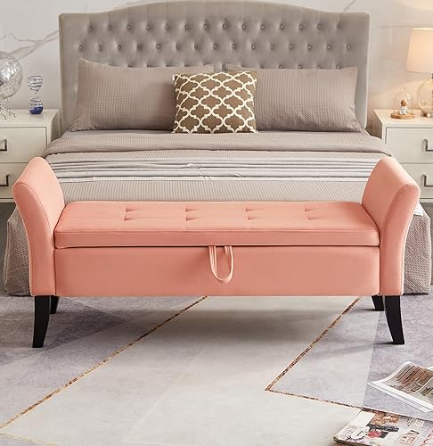 Miniatura 8 de L"KeKe Banco de almacenamiento tapizado, banco de entrada, otomano, almacenamiento con bisagras de seguridad, pasillo, dormitorio, sala de estar,