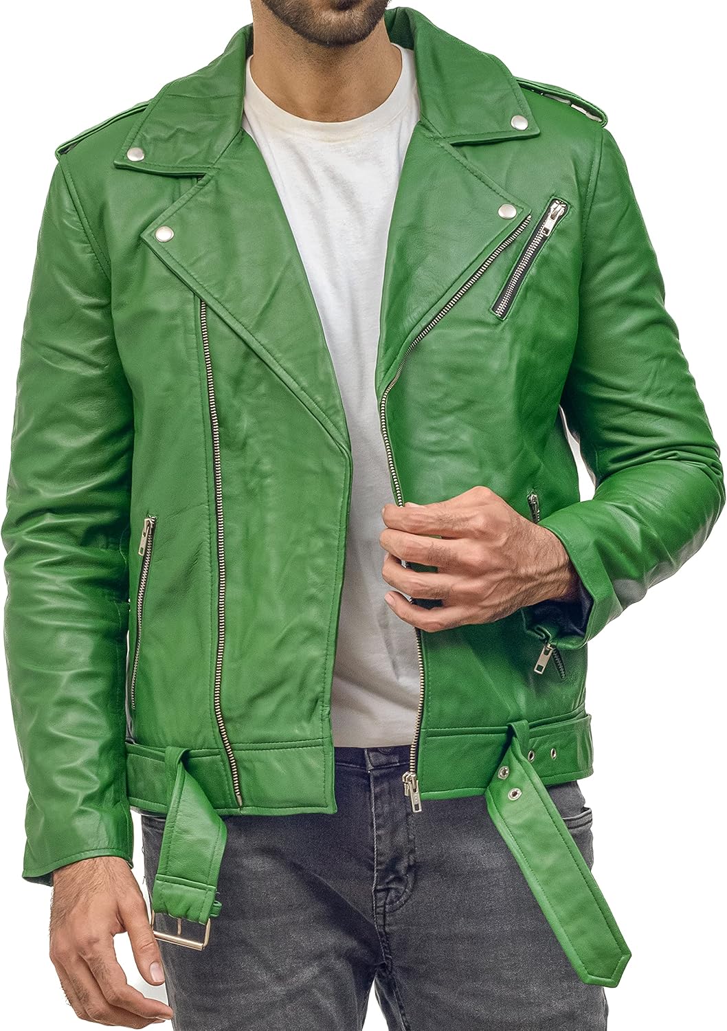 Cafe Racer Motorcycle Jacket Men - Real Lambskin Leather Jacket Mens