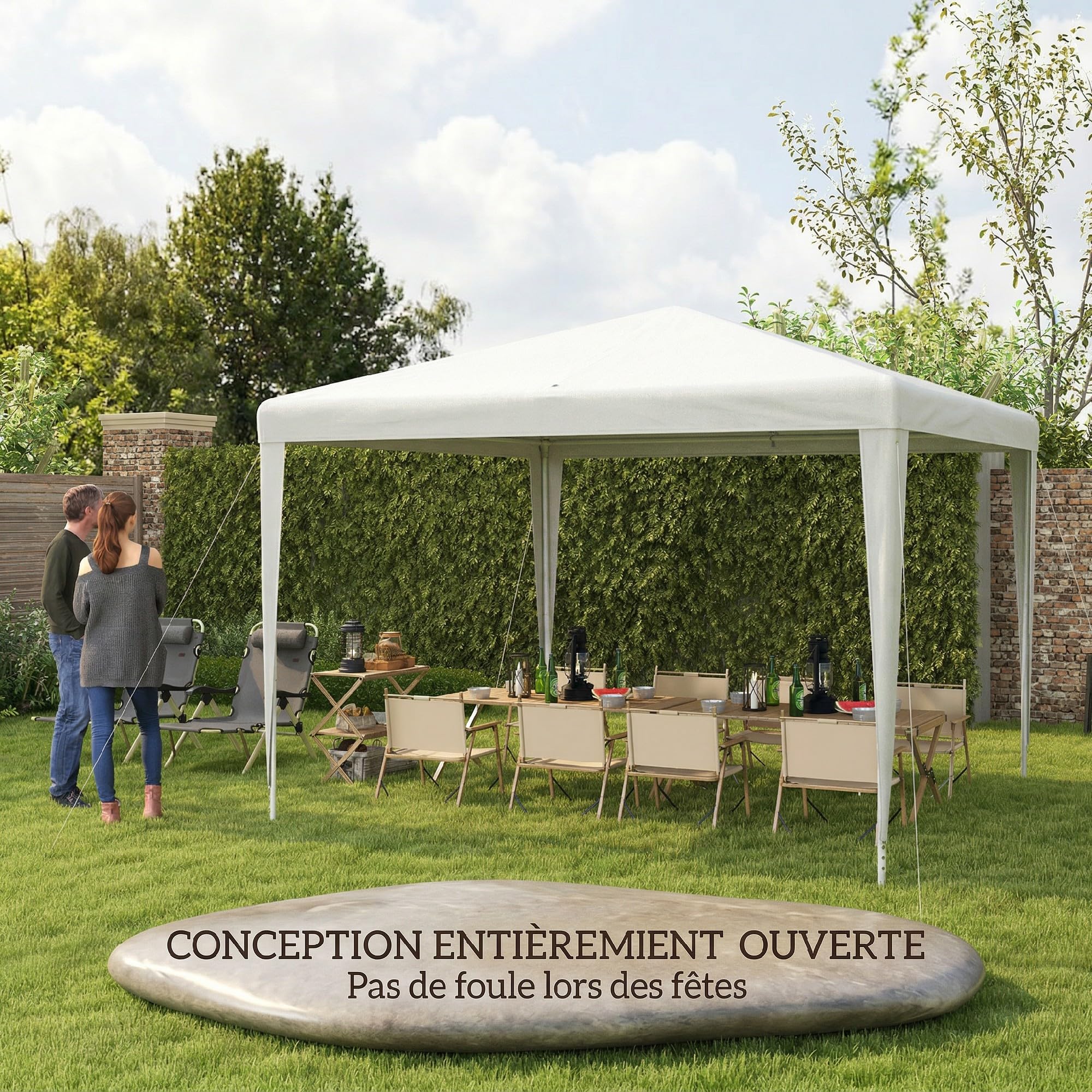 Outsunny Tonnelle de Jardin 3x3m Barnum Cadre Acier RobusteToile PE Blanc