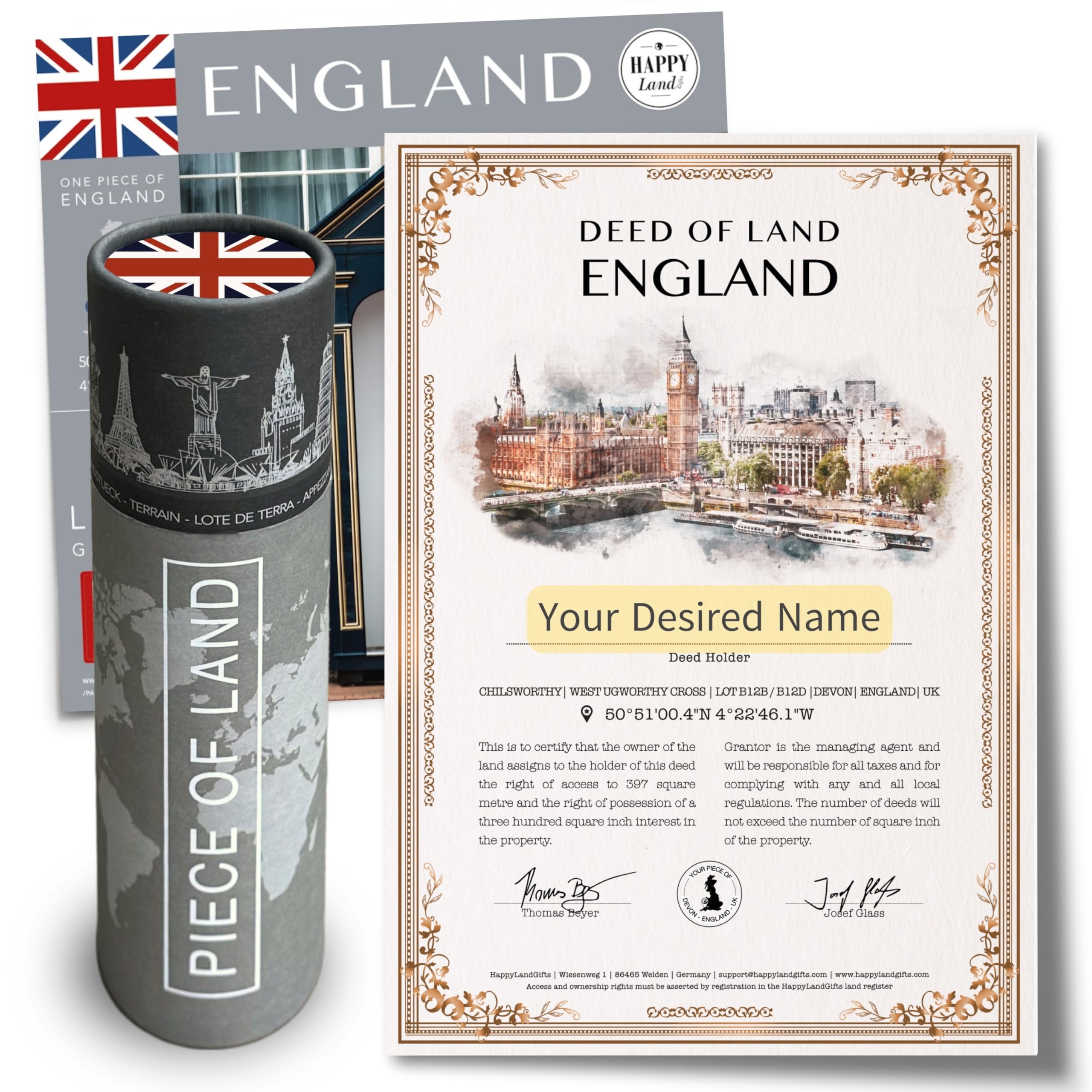British Premium Gifts for Women an Men | Real Piece of England | Highly Unique English Themed Gifts | Personalised Certificate | London Gift Ideas | Meaningful Christmas Gifts