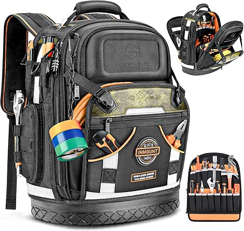 Miniatura 1 de Mochila de herramientas, mochila de herramientas de construcción resistente HVAC para hombres, organizador de herramientas duradero de nivel