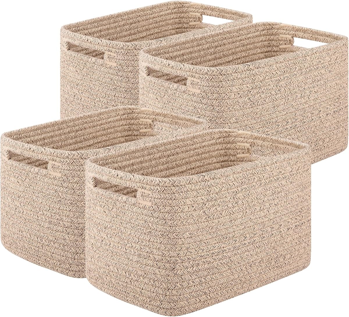 OIASKET 4 paquetes de cestas de almacenamiento de cuerda de algodón natural para organizar juguetes, ropa, toallas y libros, organizadores suaves y versátiles para estantes, contenedores decorativos para el hogar, 13 pulgadas de largo x 9 pulgadas de ancho x 7,8 pulgadas de alto, marrón
