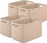 OIASKET Woven Cotton Rope Storage Baskets, Pack of 4 - 12.7x9x7.8 Decorative Bins for Toys, Books, Towels & Clothes, Brown