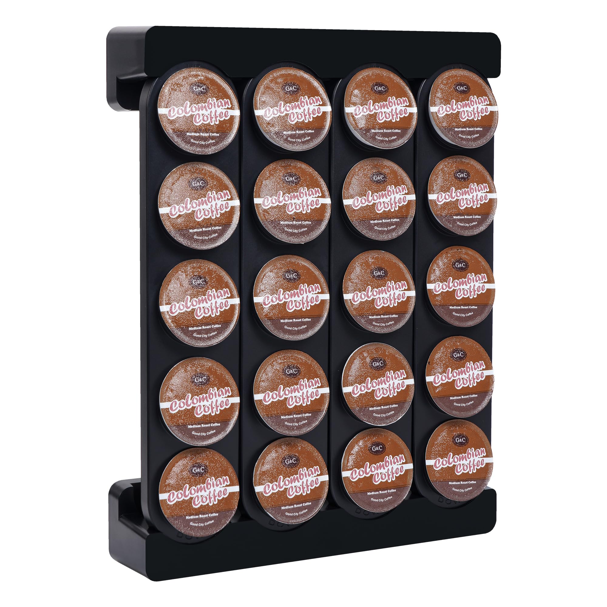 JMBTLUS Wall Mounted Coffee Pod Holder, Holds 20 K Cup Coffee Capsules, for Wall Countertop Drawer, Black