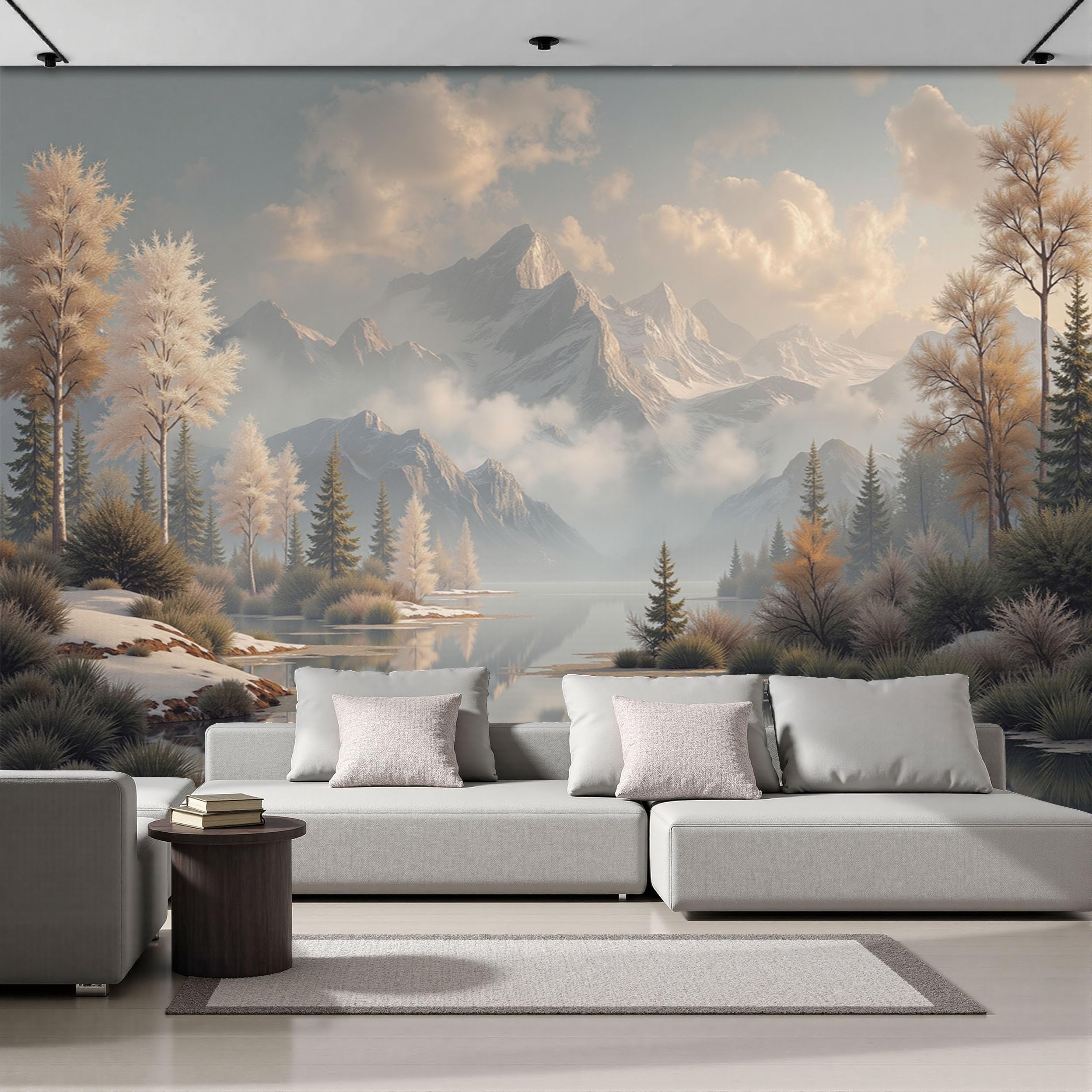 Papier Peint Lacs De Montagne Pour Salon Moderne Et Ambiance Hivernale Cosy