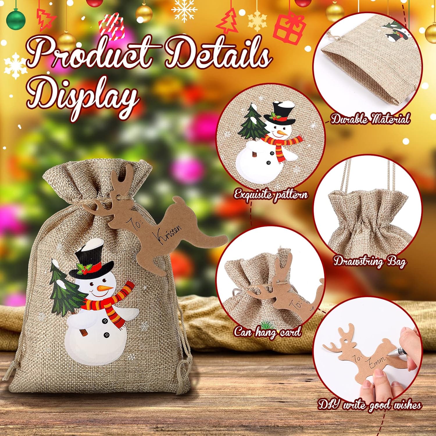 24 Pieces Christmas Burlap Gift Bags Christmas Treat Bags with Drawstrings Small Christmas Gift Goody Bags for Xmas Holiday New Year Party Favors Supplies Decorations - Image 5