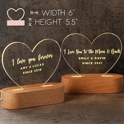 Miniatura 2 de Regalos personalizados para parejas, luz nocturna romántica, regalo de aniversario para ella, ideas de regalo para parejas en forma de corazón, 2