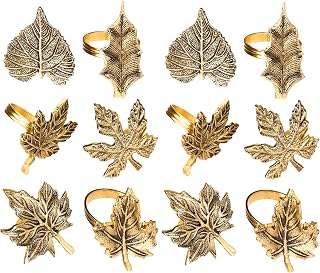 Alpha Living Home Gold Leaf Napkin Rings, Set of 12, Antique Gold