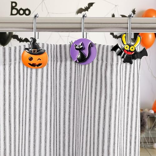 Miniatura 6 de MALLMALL6 12 ganchos para cortina de ducha de Halloween, diseño gótico, de terror, de metal, a prueba de óxido, accesorios de decoración con