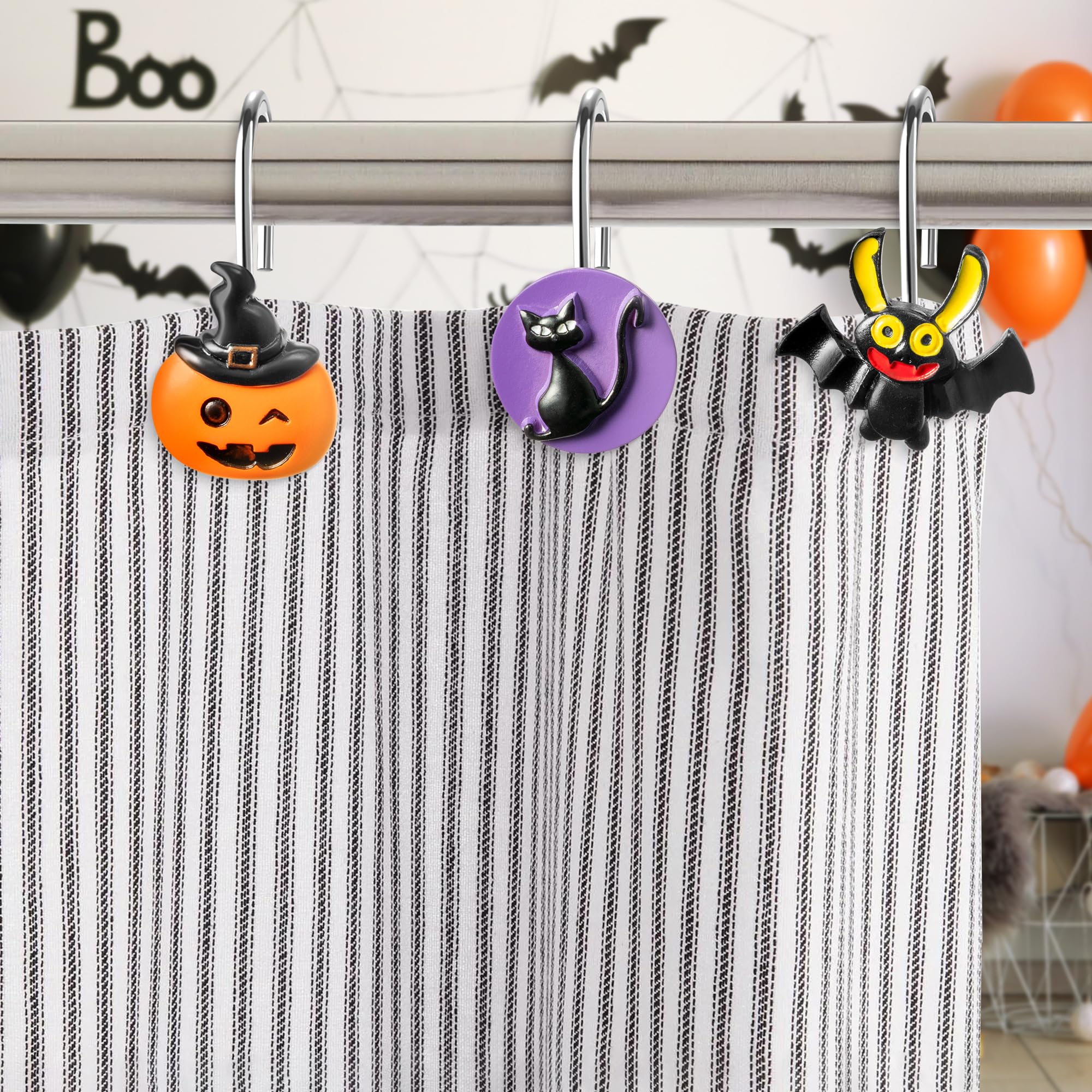 12er-Set Halloween Duschvorhanghaken – Süße Geister In Pink | Gothic-Deko Für Bad & Party