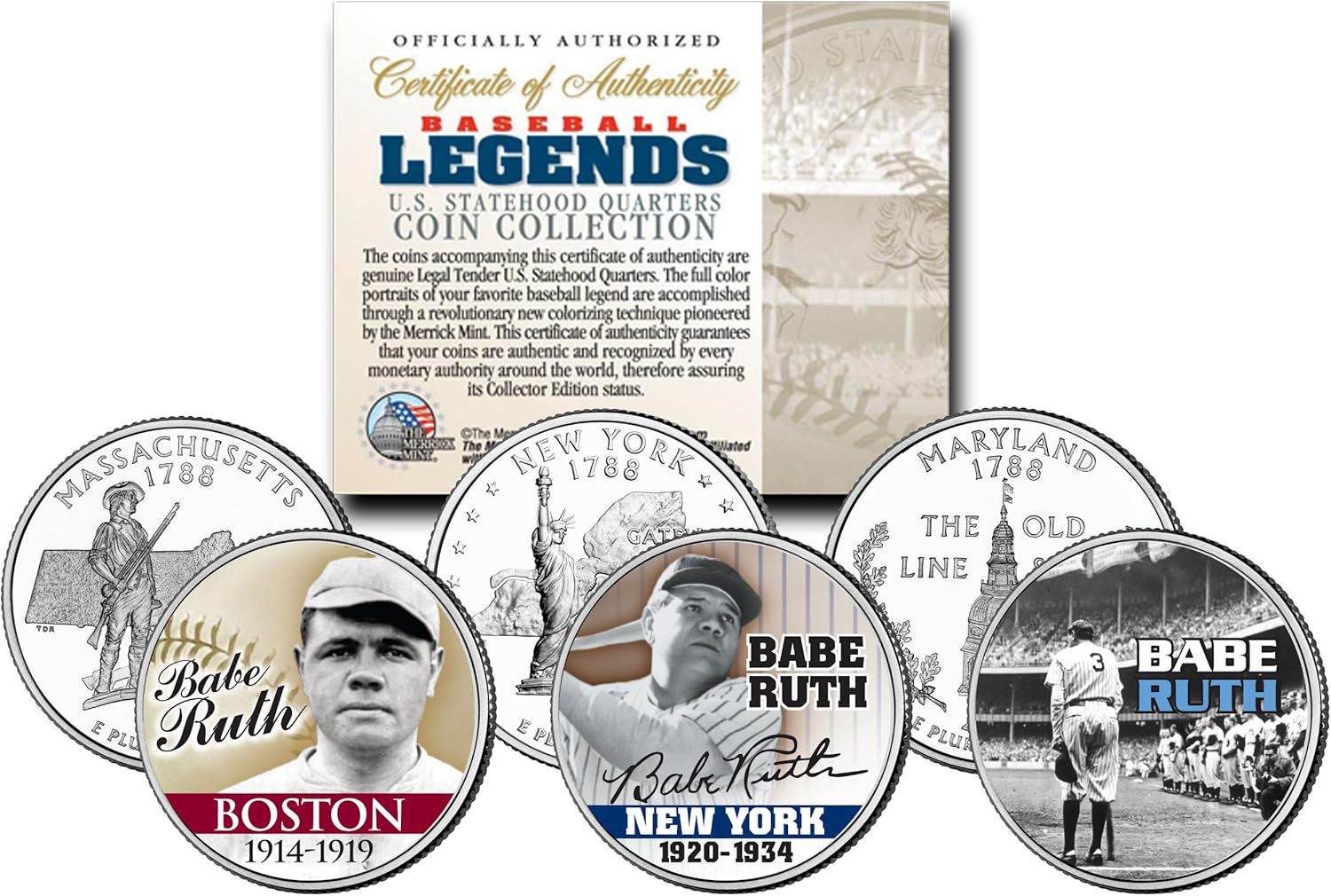 Baseball Legend BABE RUTH State Quarters US 3-Coin Set - Mail-in-OfferRARE Thumbnail