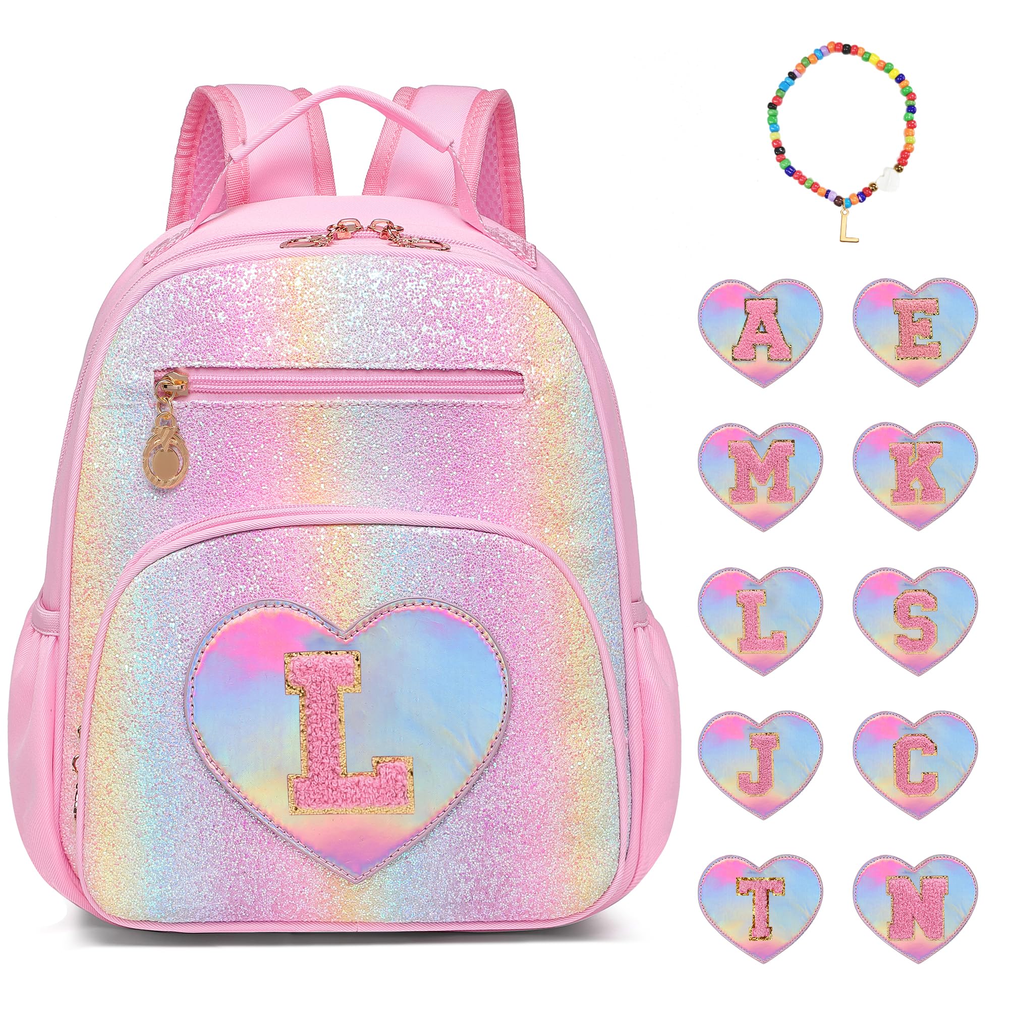 I IHAYNER Kids Glitter Initial Backpack Mini Backpack for Girls Lightweight Toddler Preschool Backpack Girls Personalized Trendy Stuff Gifts Pink L
