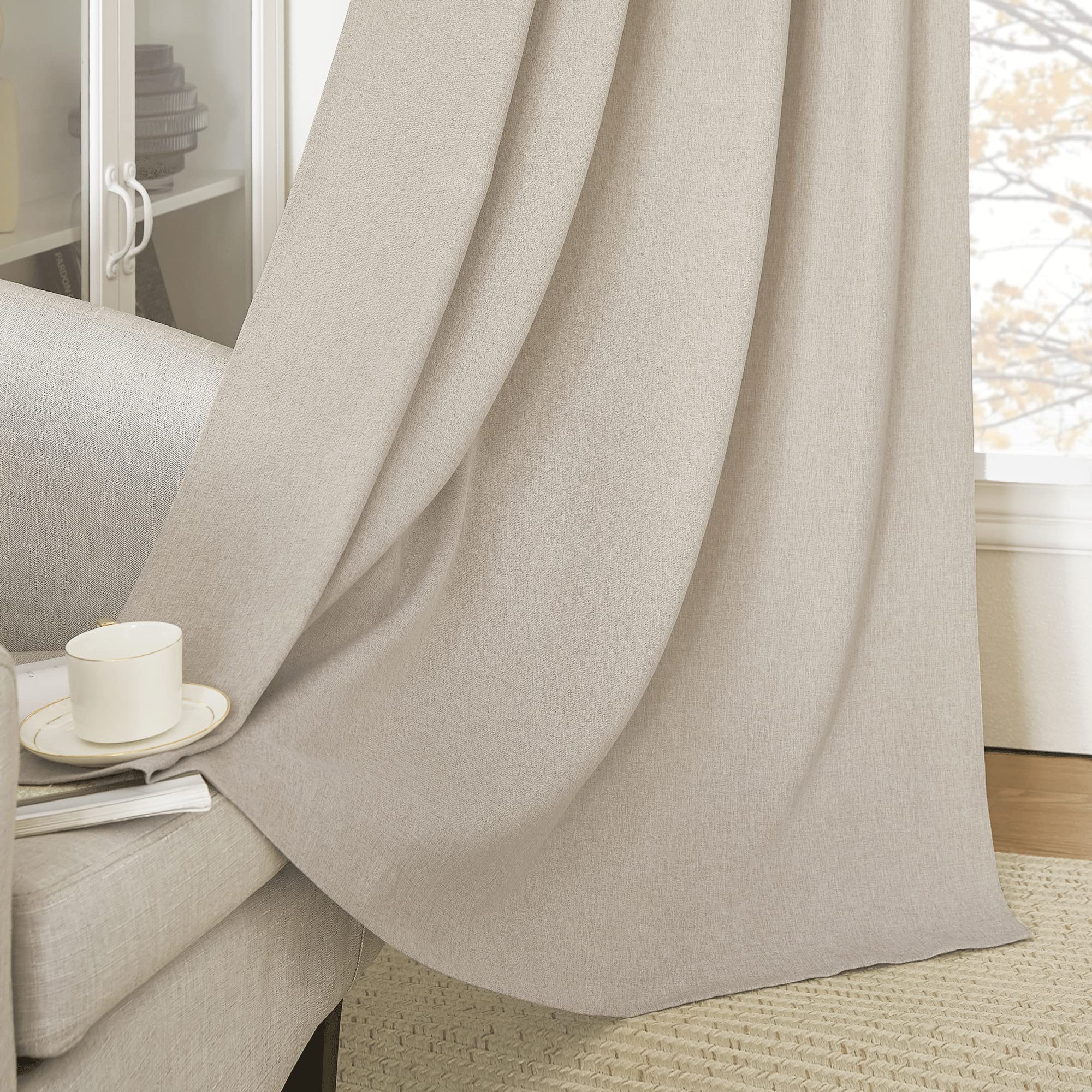 NICETOWN Bedroom Linen Curtains 63 inch Length, Grommet Burlab Linen Blend Soft & Casual Cotton Flax Window Drapes Privacy for Bedroom, Taupe, 84" Wide Total 2 Panels