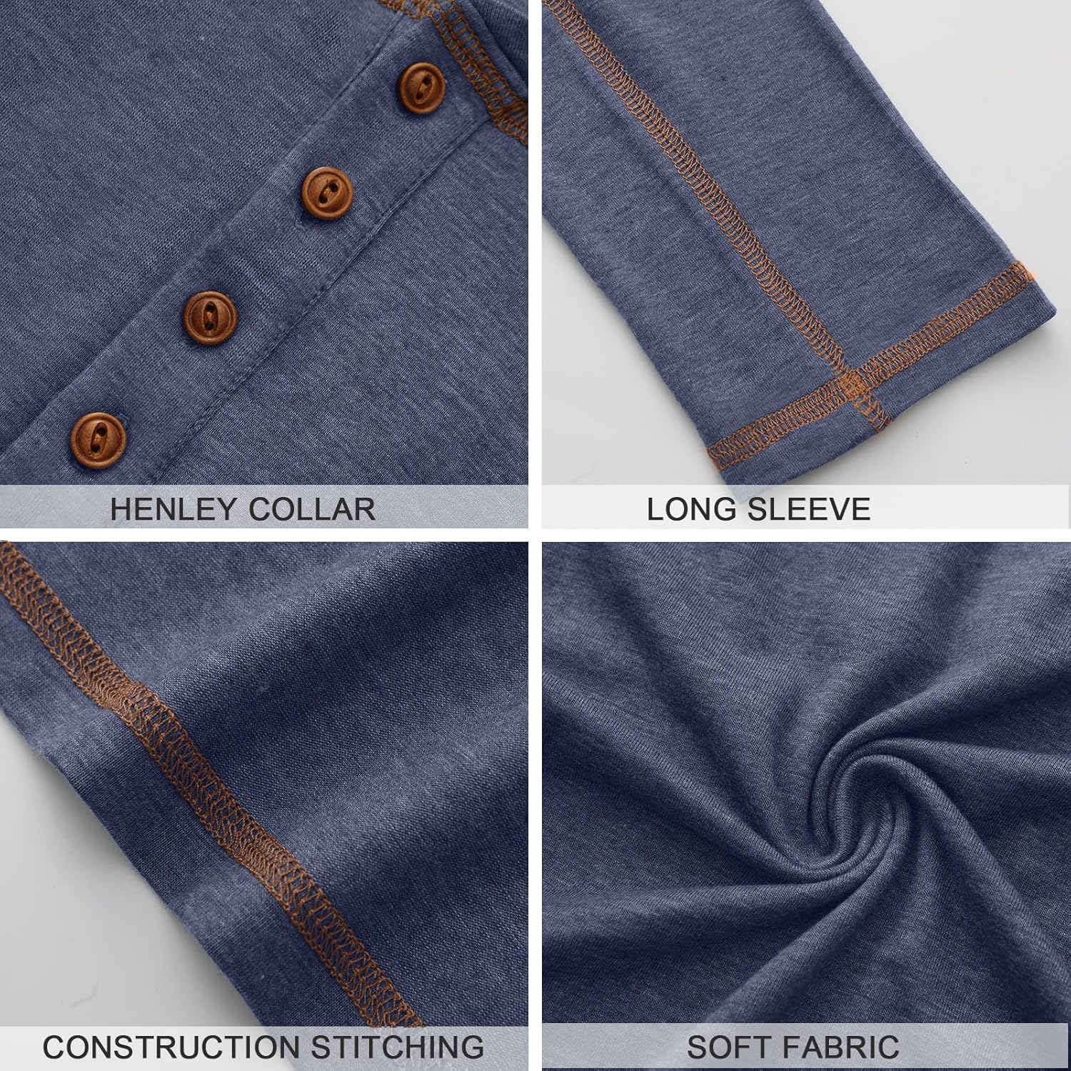 PEGENO Mens Henley Long Sleeve Button T-Shirt Casual Stylish Contrast Stitching Long Sleeve Shirts for Men - Image 6