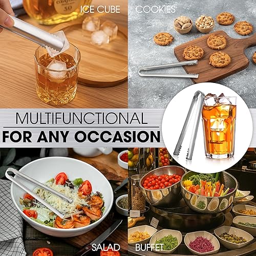 Miniatura 4 de DUGATO Pinzas de cóctel de acero inoxidable (paquete de 2, 6.3 pulgadas), pinzas de hielo de barra pequeña con dientes de agarre afilado