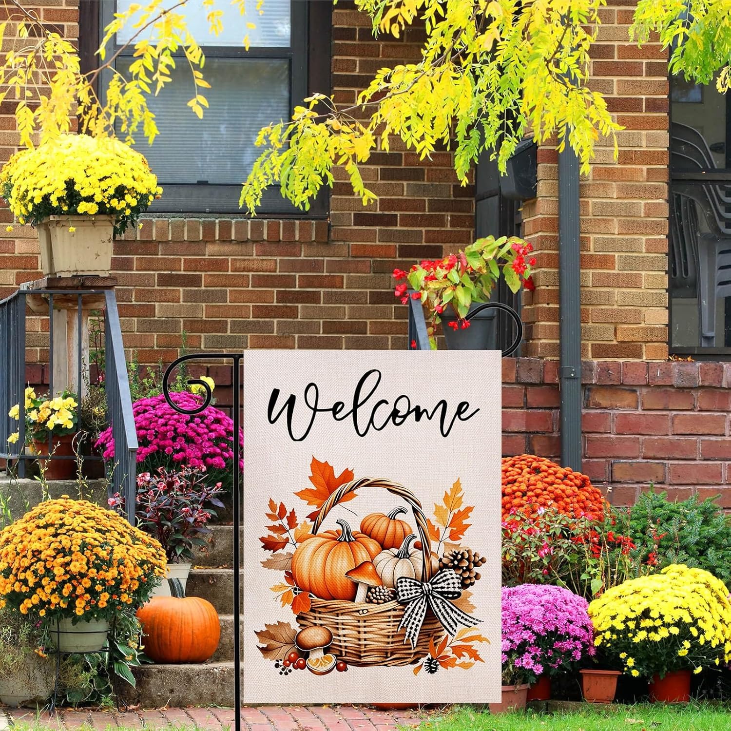 Welcome Pumpkin Basket Garden Flag 12.5 x 18 Inch Double Sided Autumn Yard Outdoor Decoration - Image 4