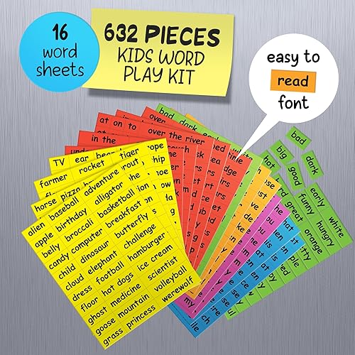 Miniatura 5 de Juego de palabras para niños, 632 imanes de nevera para niños, explora la construcción de oraciones, la escritura, la poesía y la imaginación con