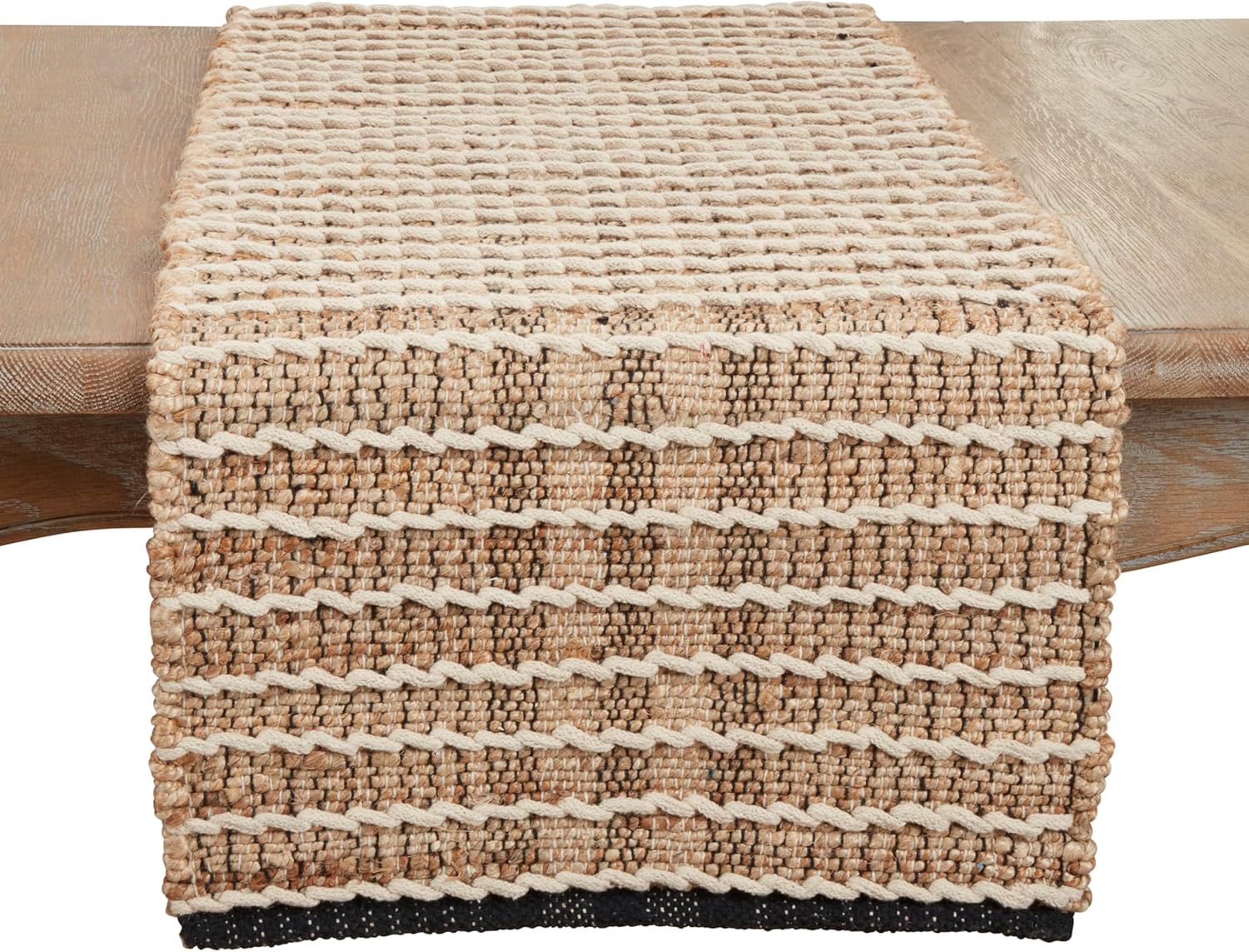Beige Cotton Rope Knotwork Table Runner with Twisted Cord Trim