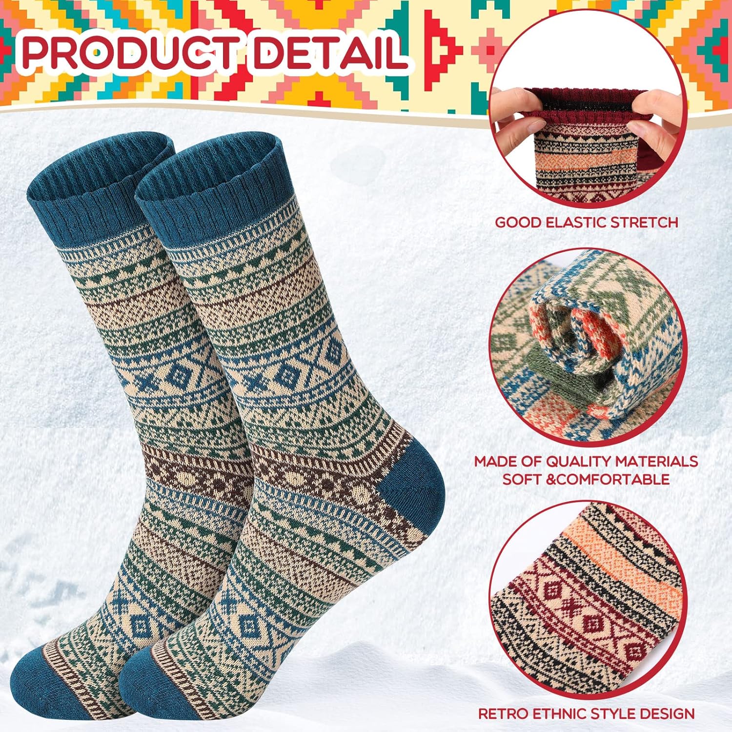 Hicarer 50Pairs Winter Vintage Socks Bulk, Warm Wool Thick Knit Thermal Socks for Women Men Christmas Gifts - Image 5