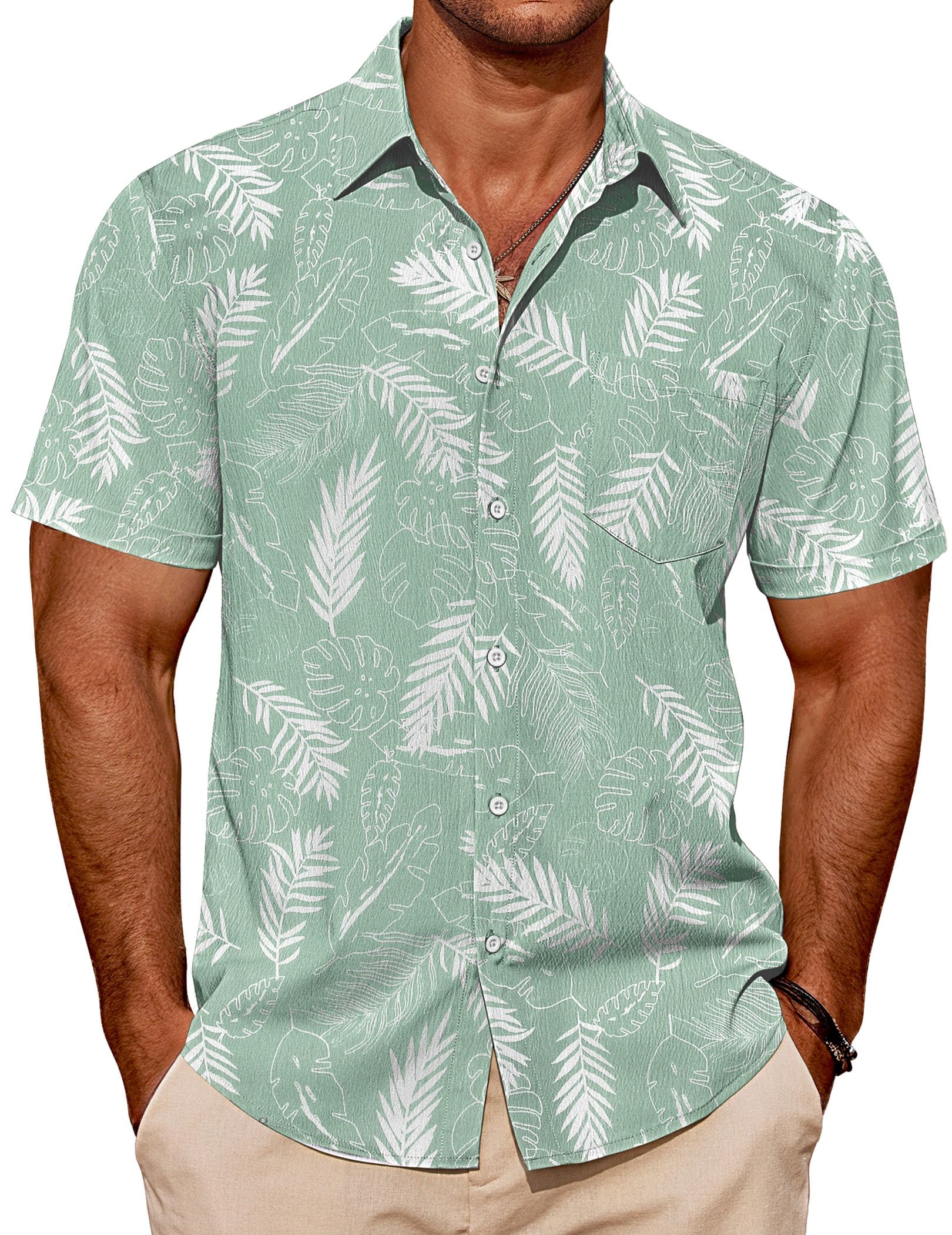 COOFANDY Mens Casual Short Sleeve Shirts Summer Beach Shirt Button Down Textured Shirts Vacation Hawaiian Shirts