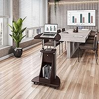 Vista 2 de Techni Mobili Carrito de Computadora Portátil Médica con Ruedas y Almacenamiento Ajustable de Sentado a de Pie, Chocolate, B005