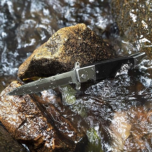 Miniatura 6 de GVDV Cuchillo de bolsillo plegable con mango G10, cuchillo EDC de acero inoxidable 7CR17 con bloqueo de forro de seguridad, cuchillo de caza,