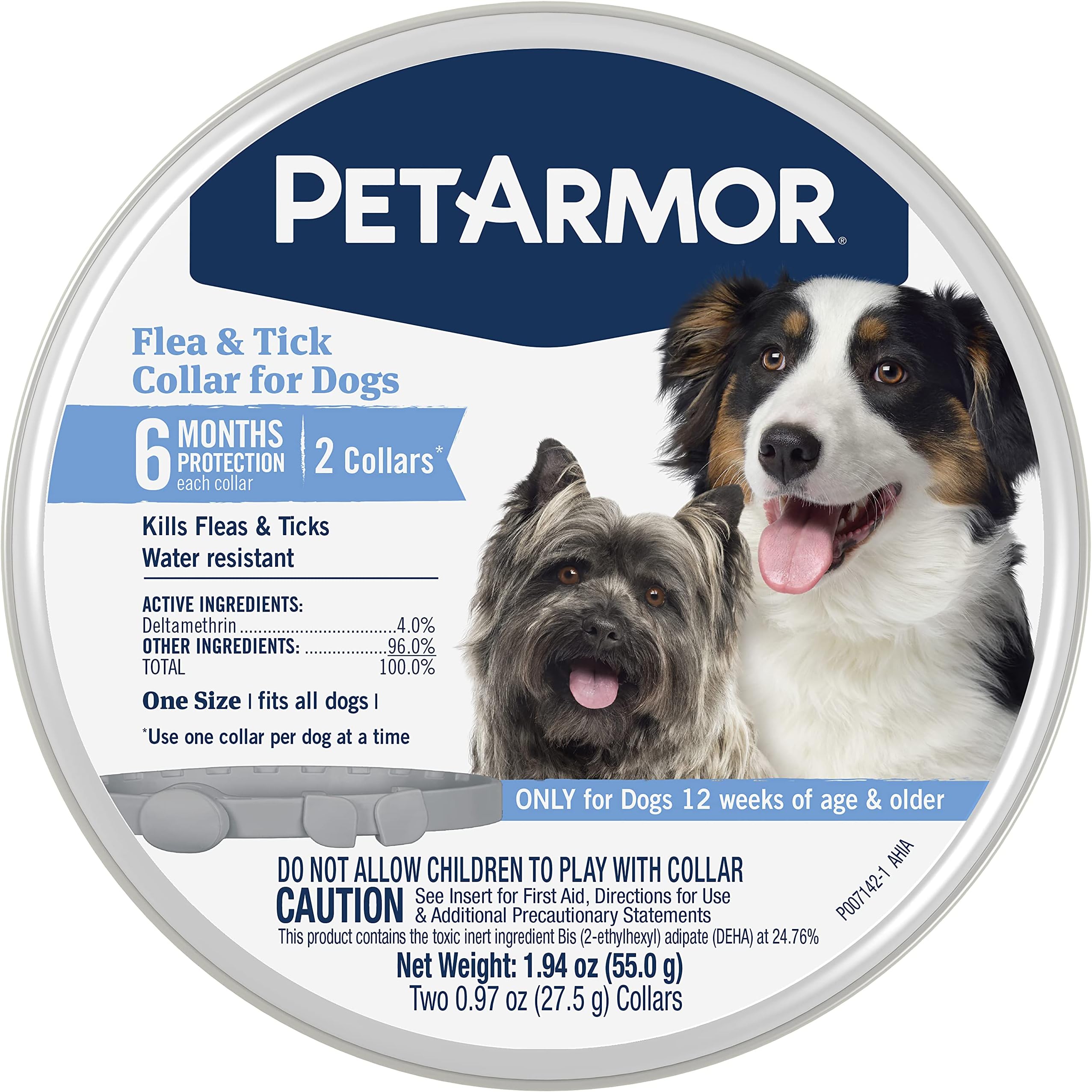 Flea & Tick Collar for Dogs, Kills Fleas & Ticks, Long Lasting Protection for 6 Months, Water Resistant, One Size Fits All, 2 Collars