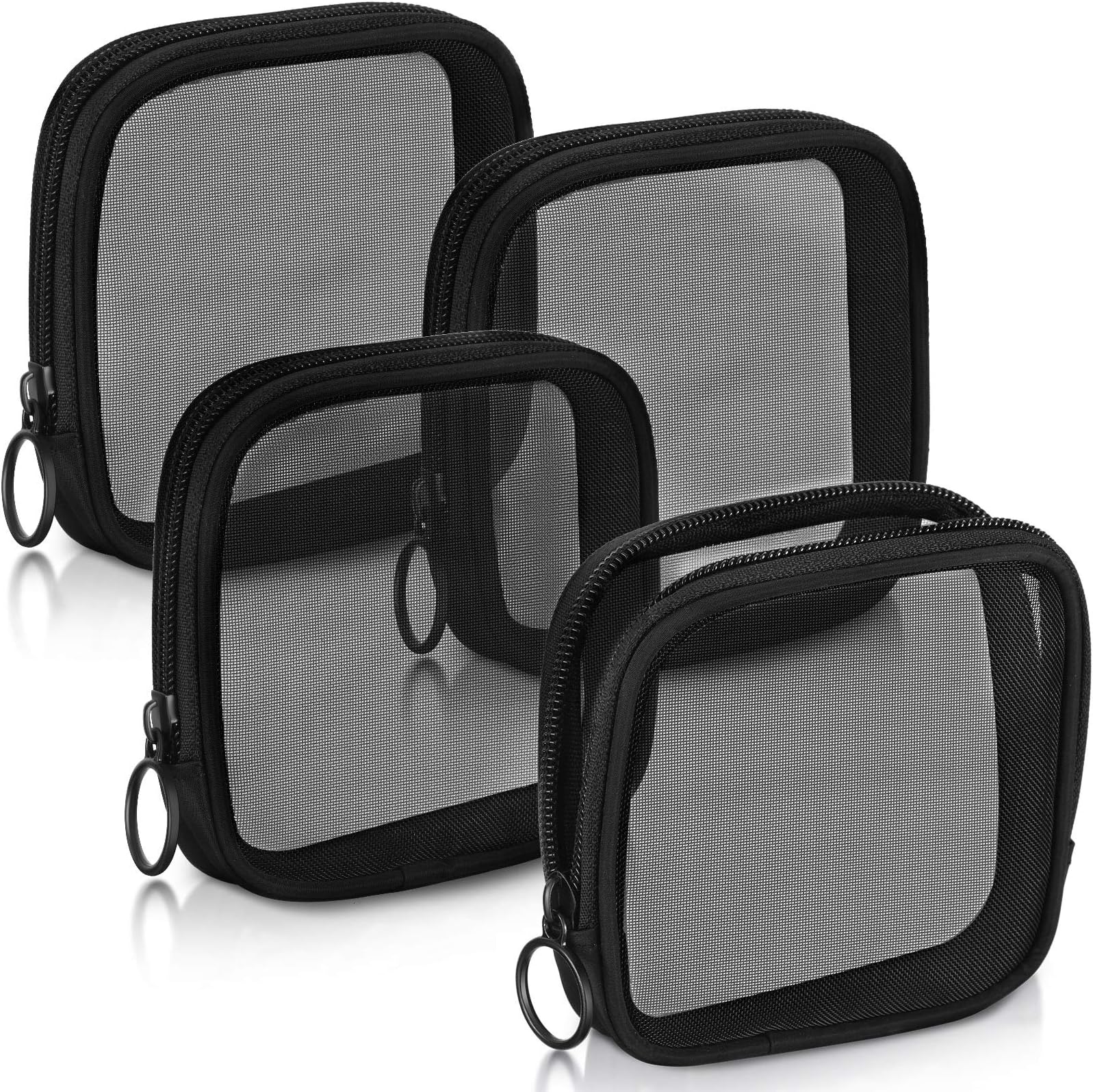 Weewooday 4 Pcs Mesh Makeup Bag Mesh Cosmetic Bag Travel Toiletry Pouch with Zipper Mini Makeup Cosmetic Purse for Daily Accessory(Small,Black)