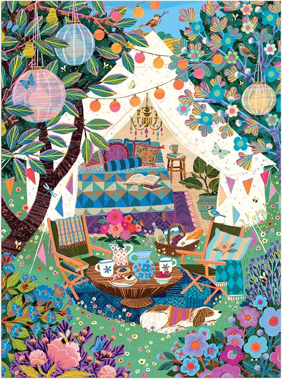 Galison Blooming Escape 1000 Piece Jigsaw Puzzle Featuring Beautiful Artwork of A Luxurious Camp Scene