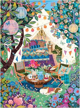 Galison Blooming Escape 1000 Piece Jigsaw Puzzle Featuring Beautiful Artwork of A Luxurious Camp Scene