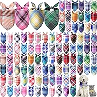 Sweetude 100 Pack Plaid Dog Bandanas Bulk - 50 Styles Triangle Scarves for Dogs Cats, Washable Adjustable Pet Kerchiefs