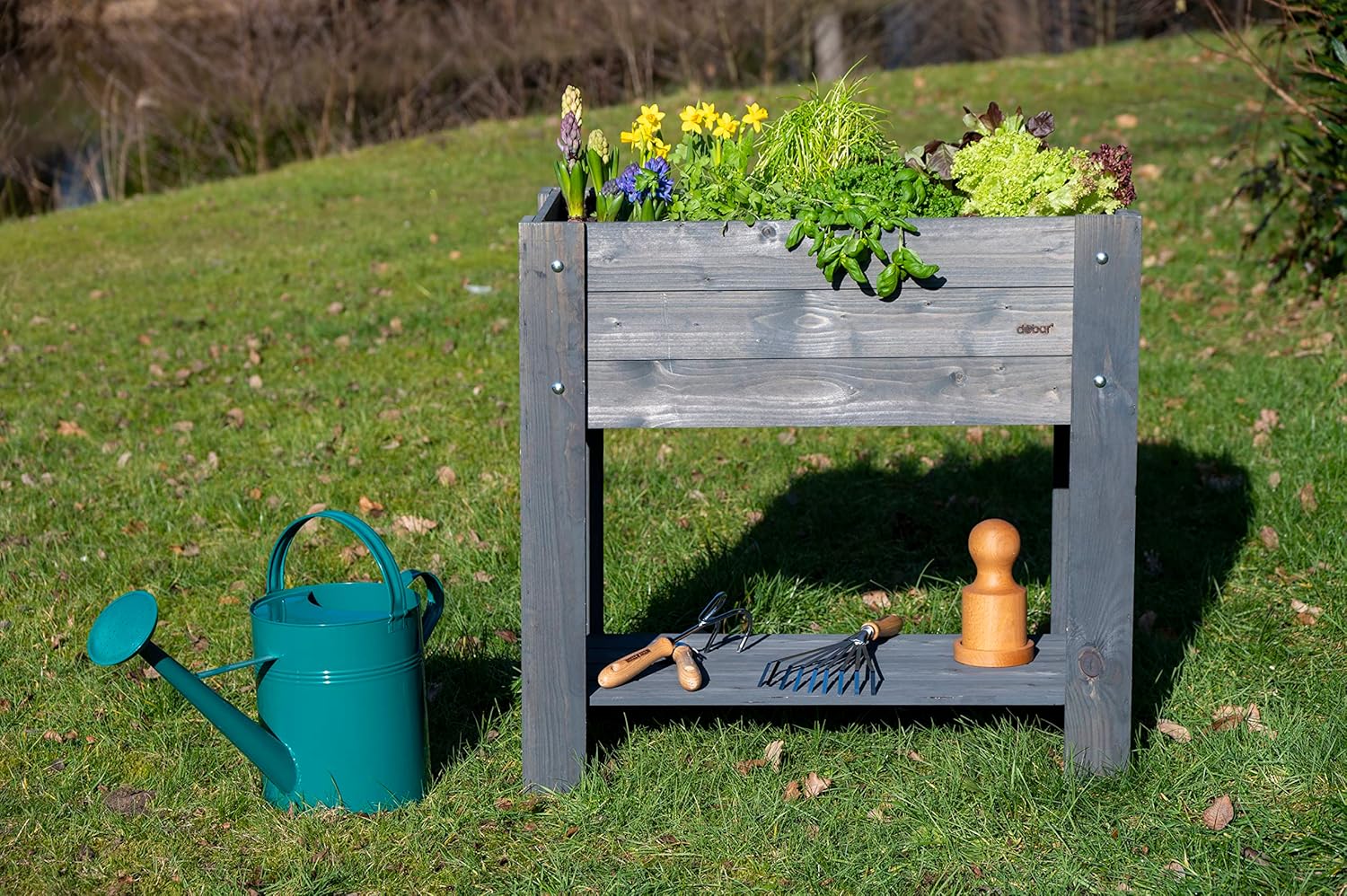 dobar® Urban Raised Bed with Storage Area, Raised Vegetable Bed, Salad Bed Made of Solid Wood, Planter for Balcony/Garden/Patio, 80 x 40 x 78 cm, Anthracite
