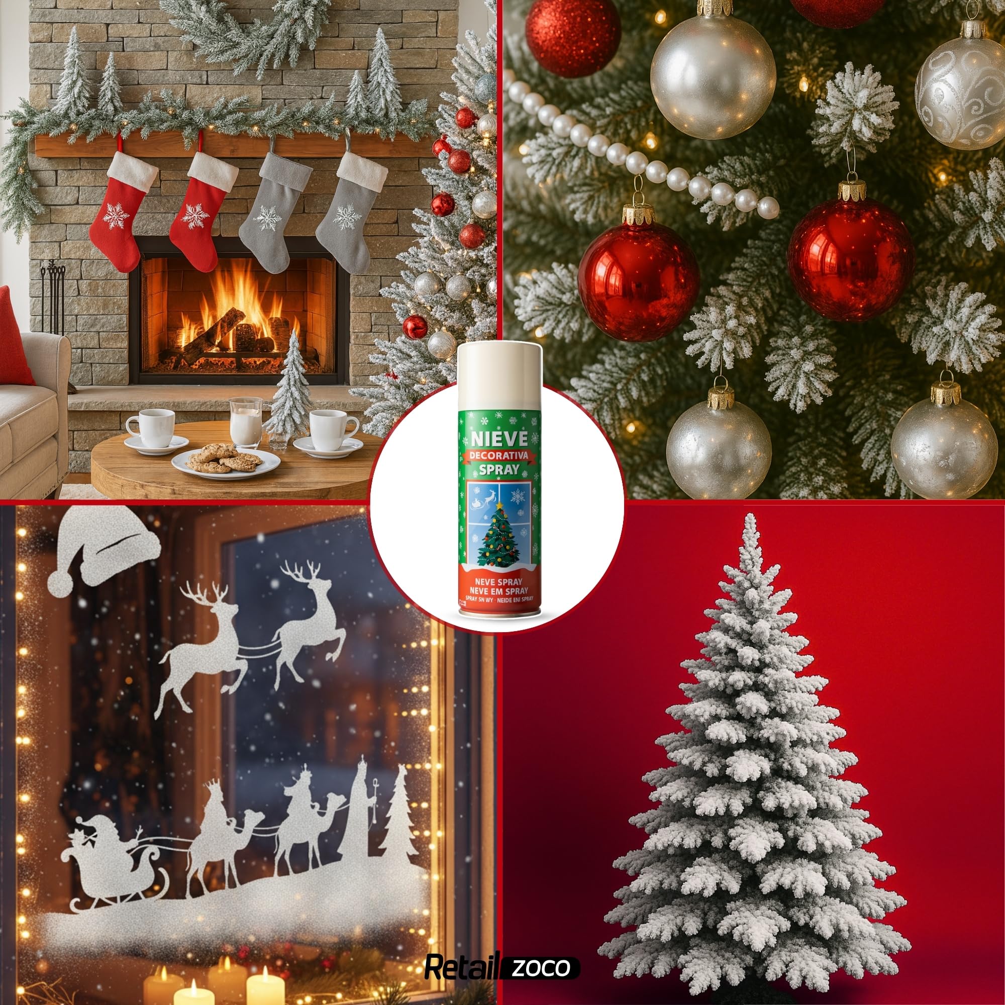 Espuma Nieve Artificial, Spray Decoración Navidad, Pulverizador de Nieve, Bote Spray Efecto Nieve, Copos de nieve artificial, Uso en interior, Utilizado en arbol de navidad, 12 botes de 250 ml - imagen 4