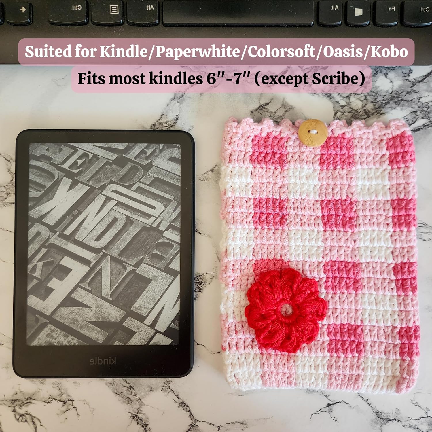 Handwoven Kindle Pouch, Compatible with All Models 5.5”- 7” (Except Scribe), Handmade Kindle Accessories for Women, Protective Sleeve Cover Pouch Bag, Crotcheted eBook Reader Sleeves