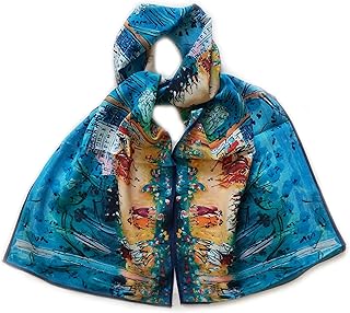 Sciarpa 100% crepe di seta, 130CMx27CM. blu e giallo.