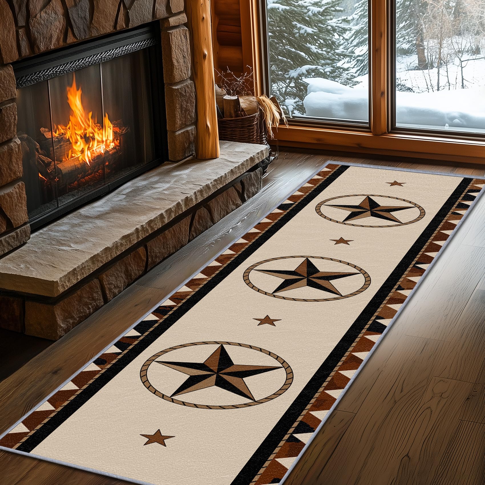 Yoozitrees Western Runner Rugs for Hallway 2x6, Cowboy Runner Rug, 2x6ft, Texas Star Southwestern Runners for Hallways, Vintage Farmhouse Rustic