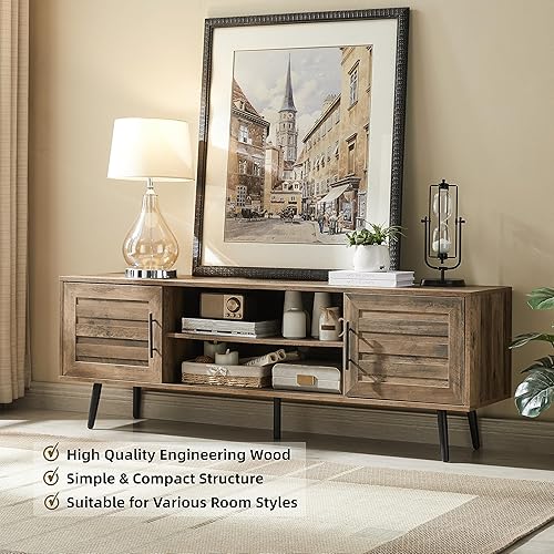 Miniatura 4 de EDYO LIVING Soporte de TV moderno de mediados de siglo de 60 pulgadas, 60 pulgadas, nogal (roble)..