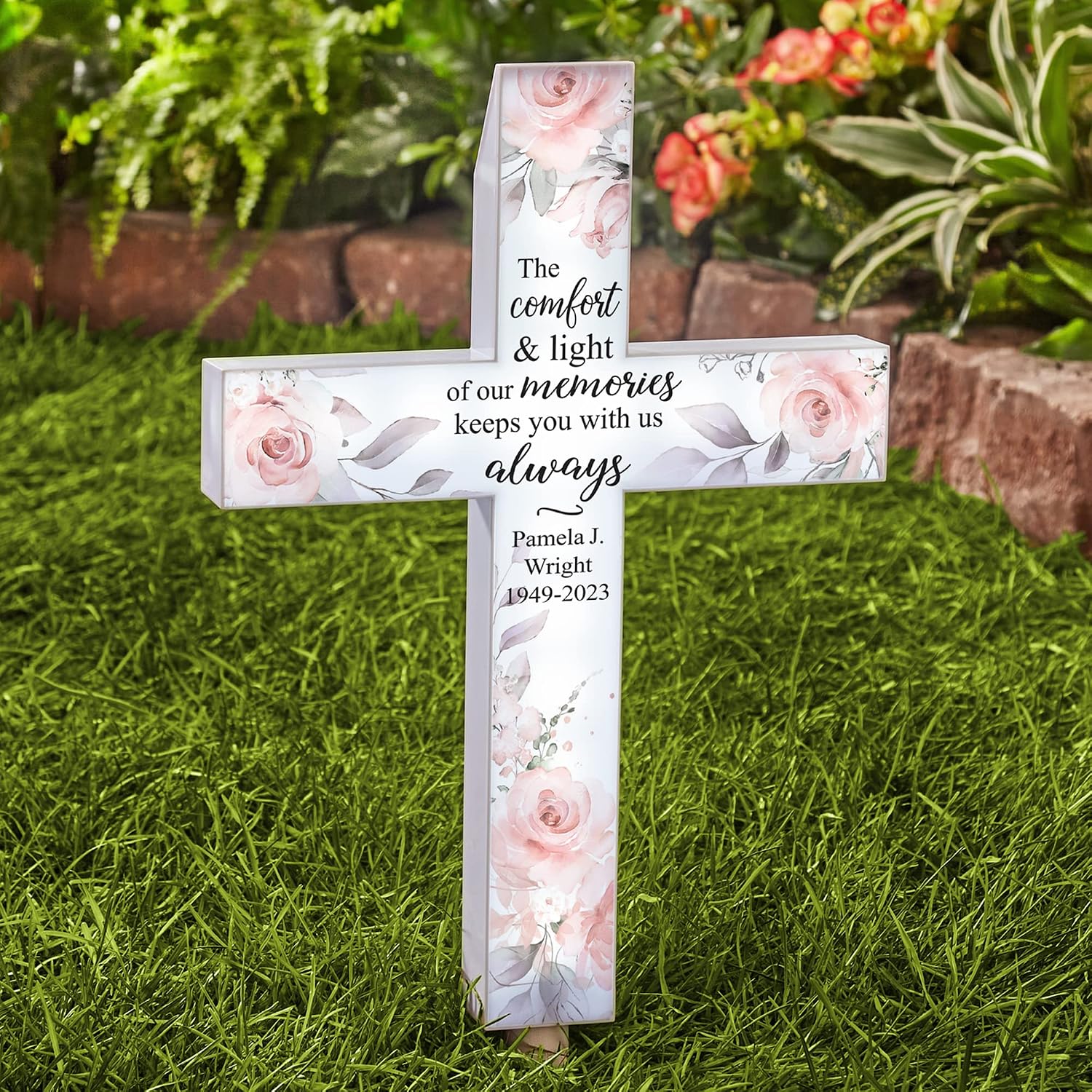 Let's Make Memories Personalized Memorial Solar Cross - Sympathy - Garden Memorial Cross