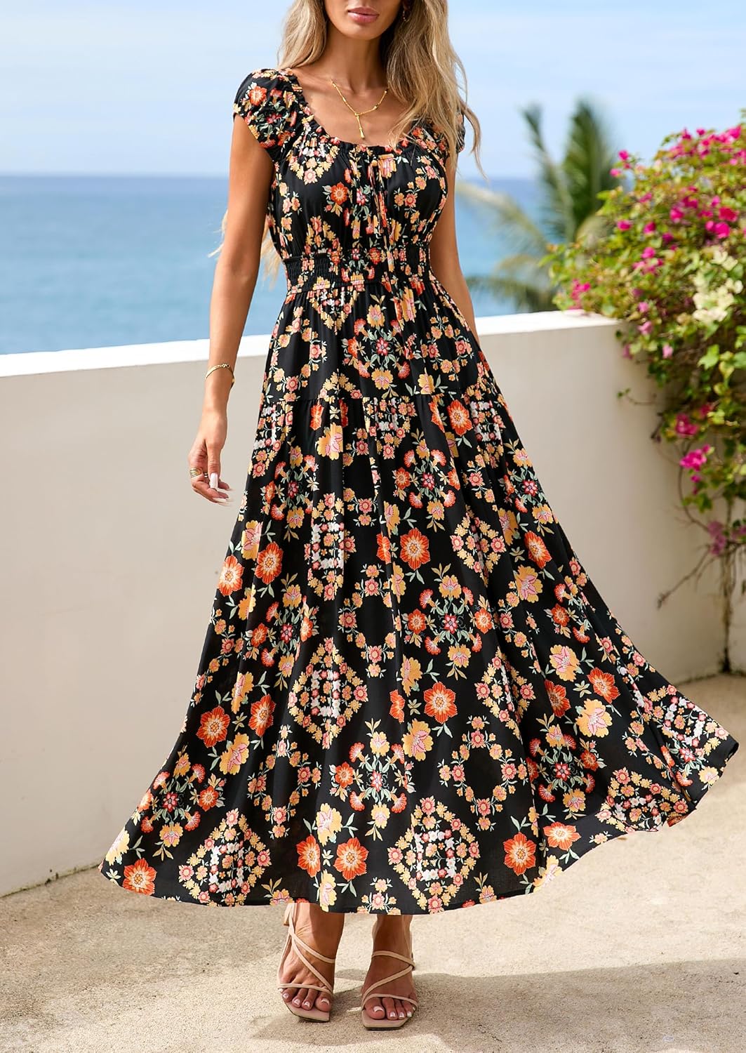 PRETTYGARDEN Boho Maxi Dresses for Women 2026 Summer Floral Wedding Guest Dress Resort Wear Spring Long Flowy Beach Sundress - Image 2