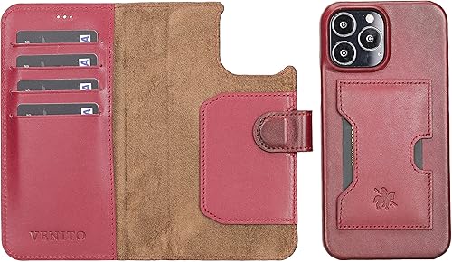 Miniatura 48 de Venito Funda tipo cartera para iPhone 15 con tarjetero y bloqueo RFID, funda de cuero para teléfono, funda desmontable de 6.1 pulgadas, Florencia
