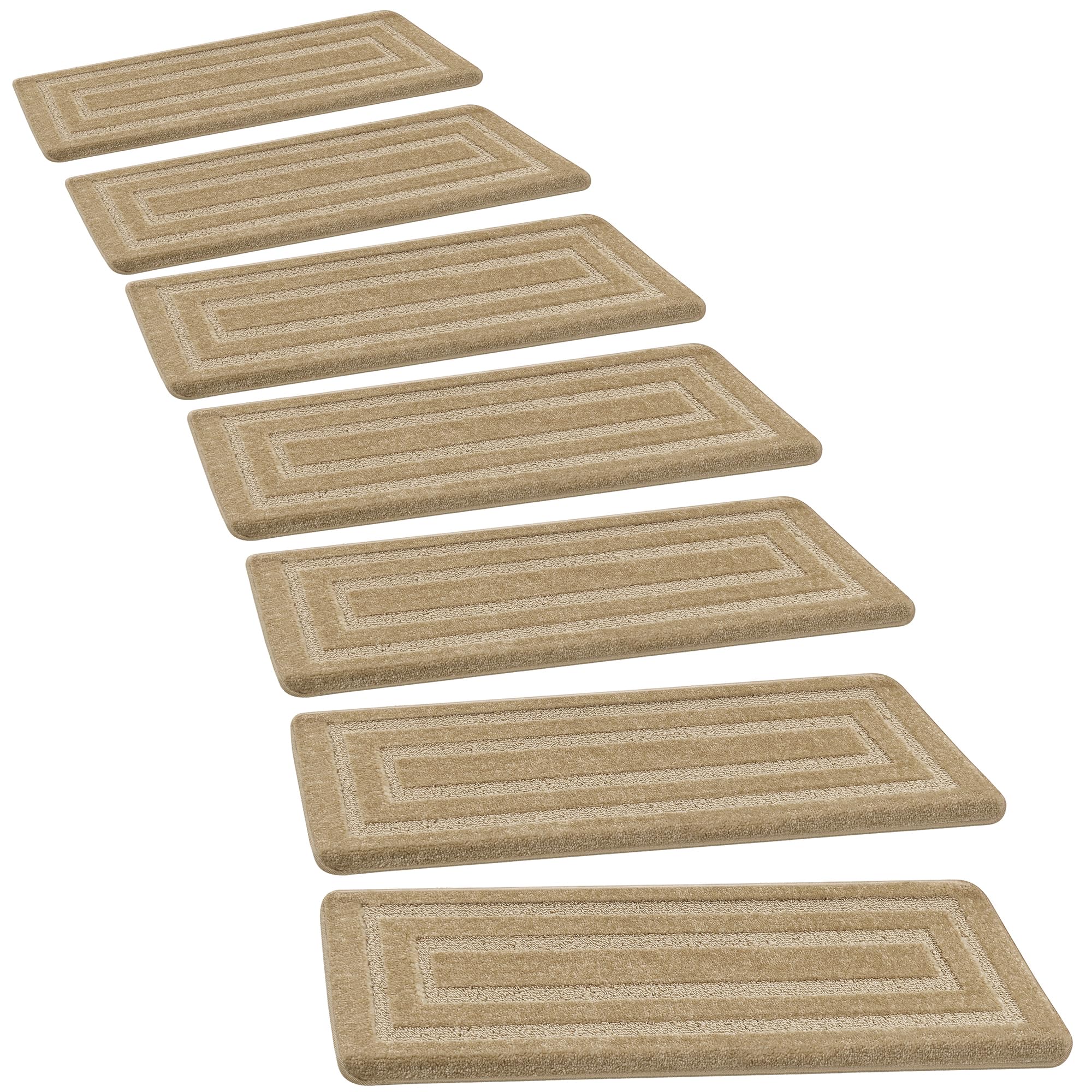 PURE ERA Bullnose Carpet Stair Treads Set Tape Free Non-Slip Indoor Stair Protectors Pet Friendly Rugs 9.5" x 30"(2 Pieces,Khaki Rectangular)
