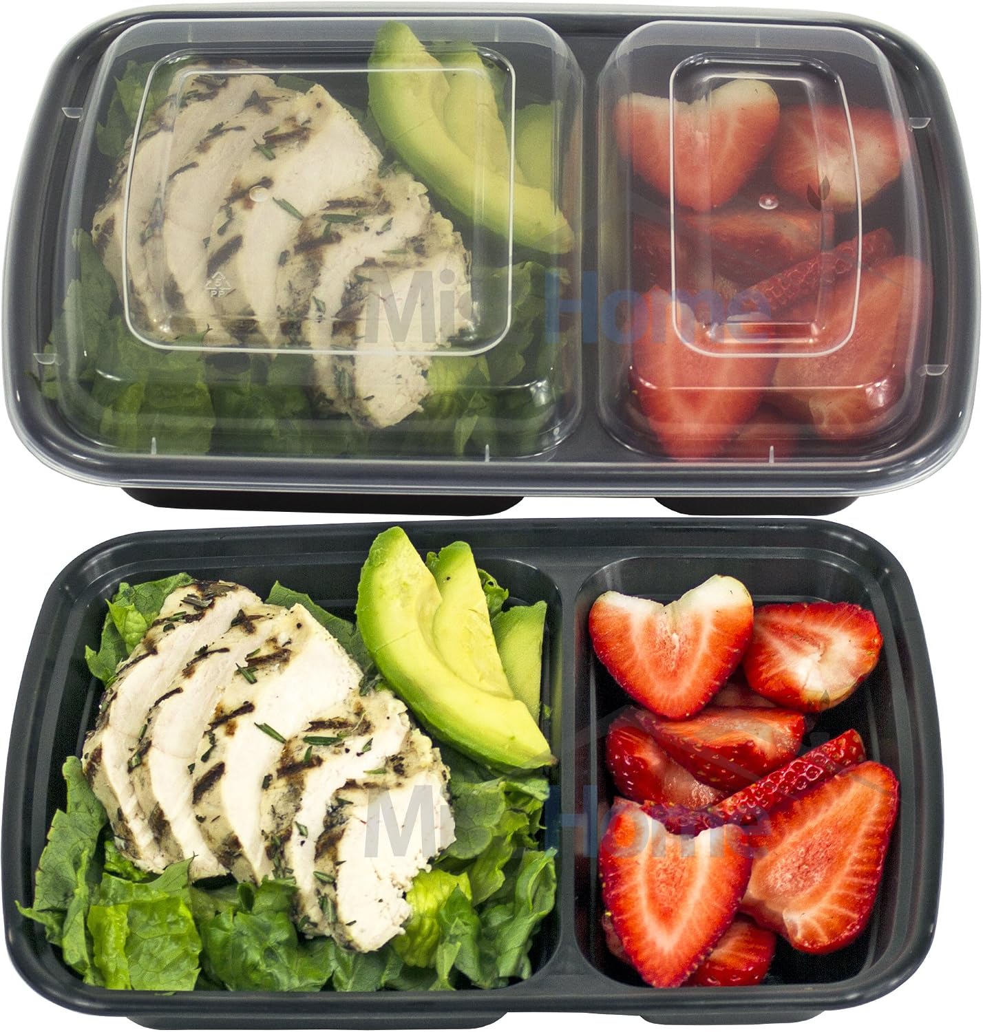 [18 PACK VALUE] MiscHome 2 Compartment Meal Prep Containers | 32 Oz. Two Compartment Food Storage Containers with Lids | BPA Free Bento Boxes | Stackable Meal Prep Containers Two Compartment