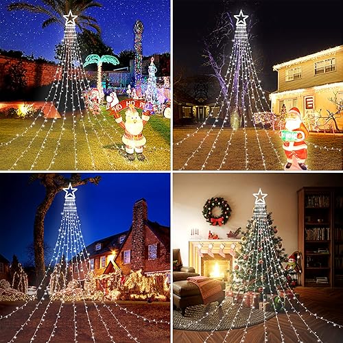 Miniatura 7 de FUNIAO Luces de Navidad, luces de decoración de Navidad al aire libre, 320 luces LED de estrella de Navidad, 11 modos y control remoto para patio