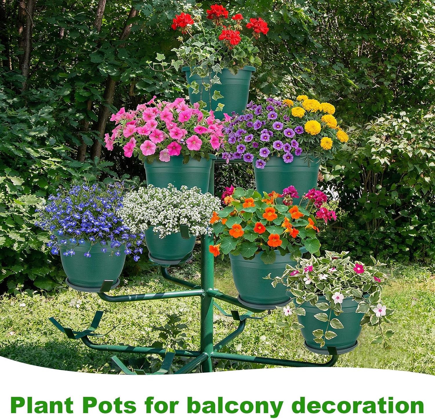 12 Pcs 10'' Plastic Plant Pots Round Planter Pots with Saucer Tray Seedling Pot Hole Seed Resin Plant Pot Starting Nursery Flower Container with Pallet for Garden Outdoor Indoor (Green)