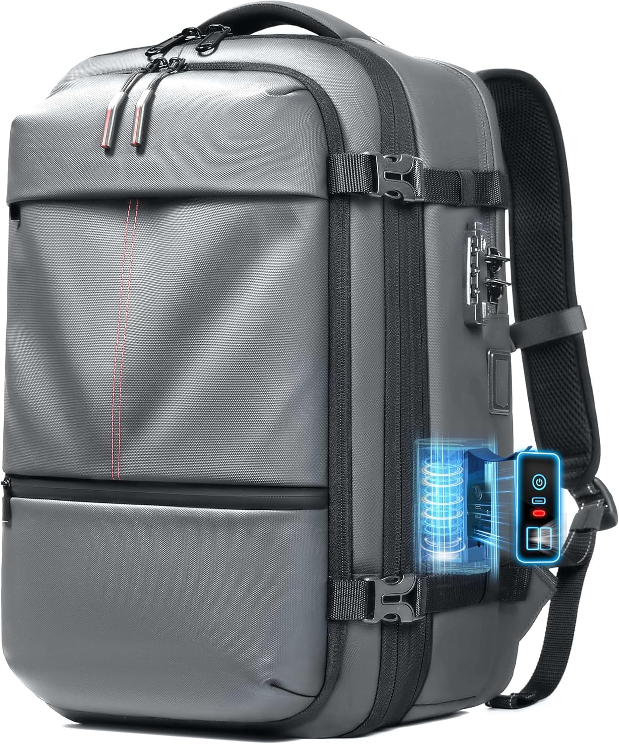 Vacuum Seal Backpack Travel with Built-in Pump 80L Expandable Air Compression System, Airback Vacpack TSA Lock Water Resistant Carry-On Luggage Grey 80L (Build-in Pump)