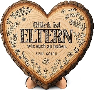 Mama & Papa Geschenk - Baumscheibe - personalisiertes Geschenk in Herzform, Mama & Papa Weihnachtsdeko, personalisierte Geschenke Eltern, Geschenk Eltern, Geschenke für Eltern, Mama und Papa
