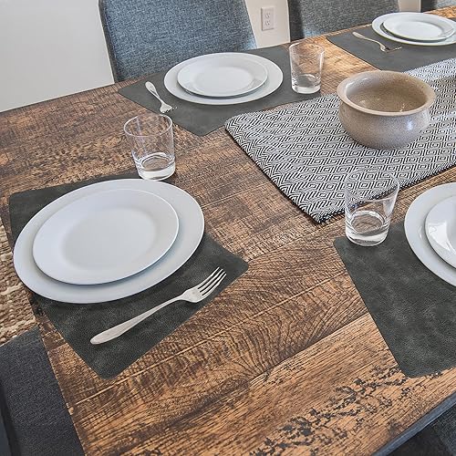Miniatura 6 de fanquare Manteles individuales redondos de poliuretano de 19 x 12 pulgadas, manteles individuales de grano de vaca para mesa de comedor redonda,