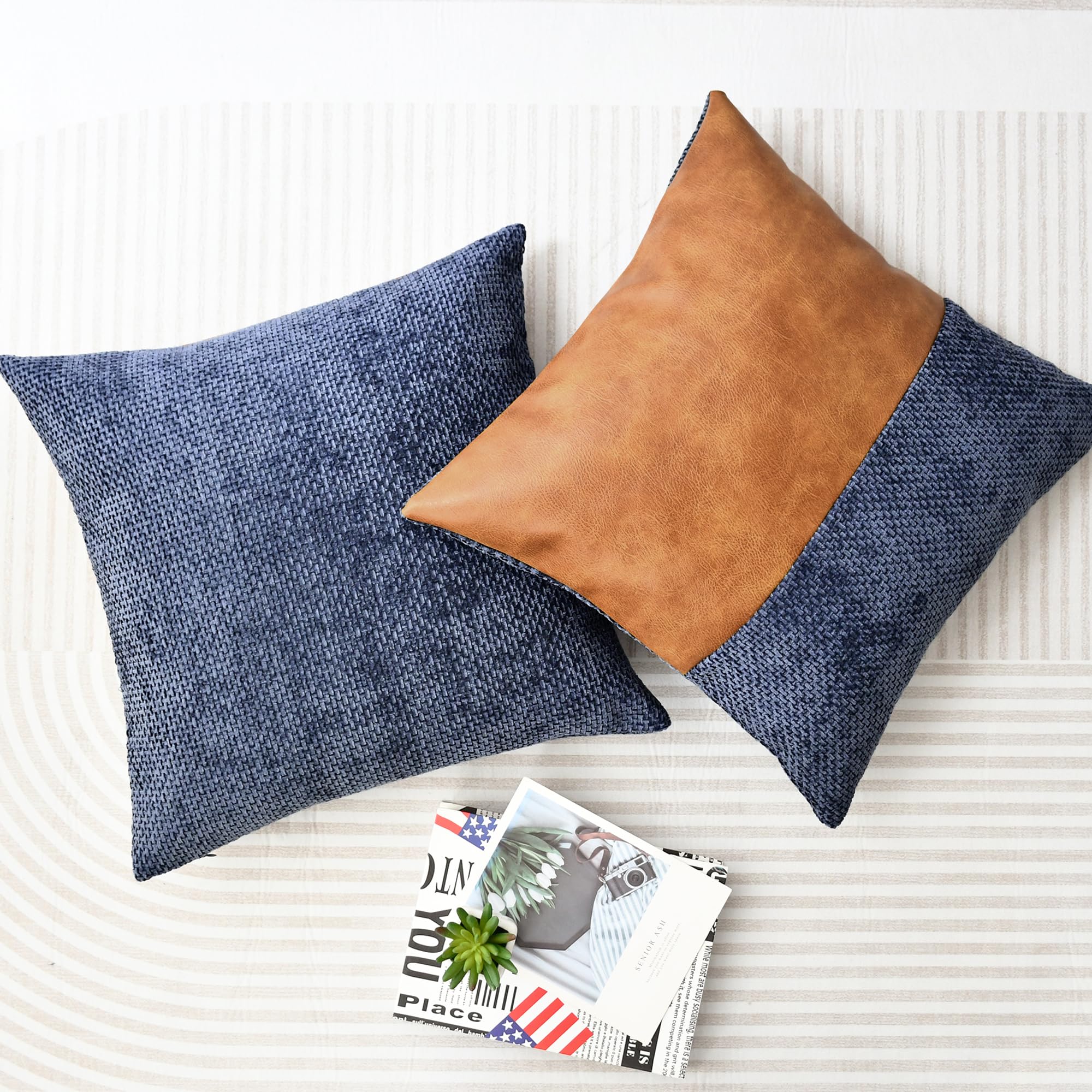 CaliTime – Confezione Da 2 Federe Per Cuscini 50x50 Cm In Ecopelle Morbida E Ciniglia, Grigio Talpa